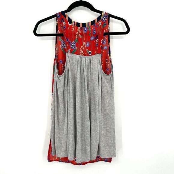 ANTHROPOLOGIE Tiny Zuma Red Floral Print Gray Sleeveless Boho Tank Top Small - Picture 6 of 8
